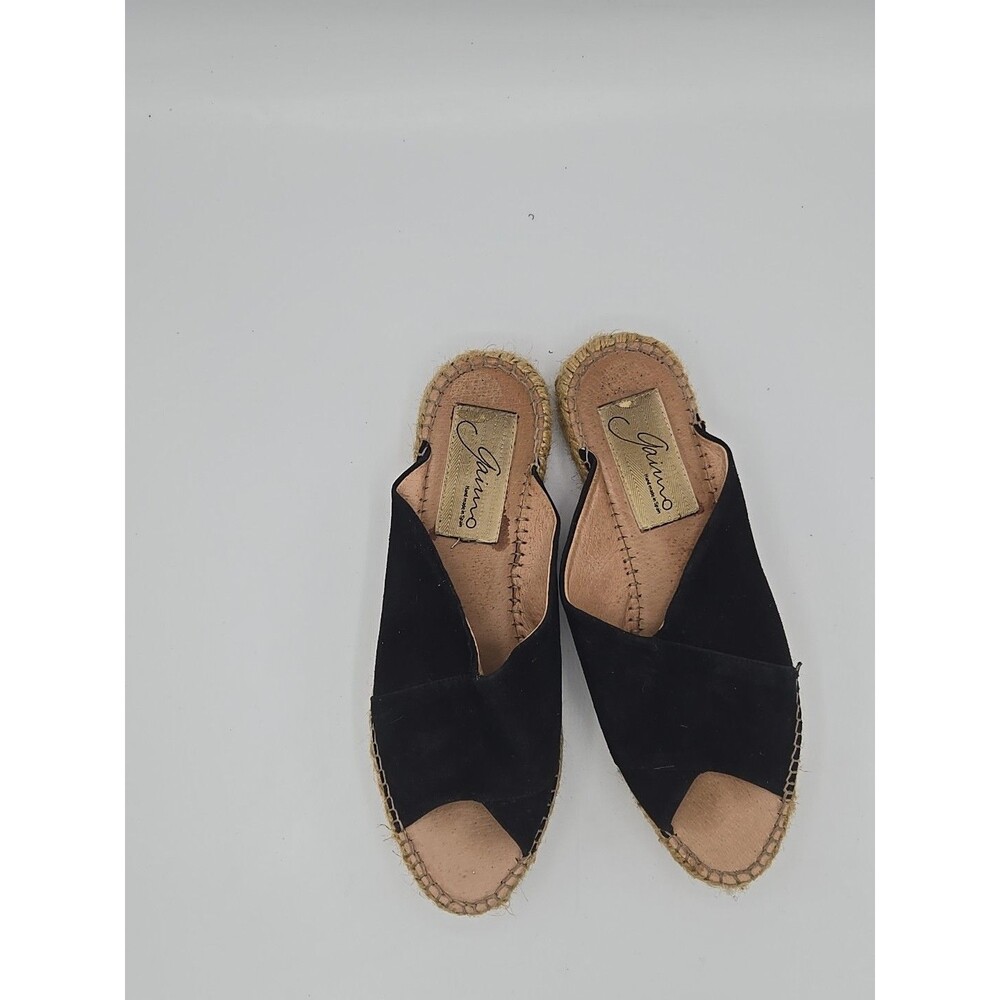 Gaimo Spain Women's Leather Crossover Espadrille Platform Sandals Black Size 39